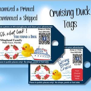 Laminated Cruising Ducks Personalized Tags, Printed and Shipped Duck Tags, Carnival Family Cruise Duck Tags, Royal Caribbean Duck Tags