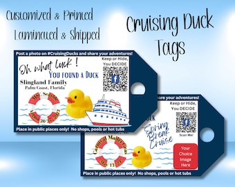 Laminated Cruising Ducks Personalized Tags, Printed and Shipped Duck Tags, Carnival Family Cruise Duck Tags, Royal Caribbean Duck Tags