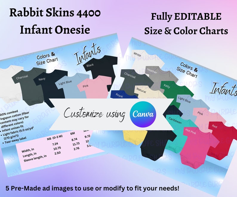 Rabbit Skins 4400 Color Chart Size Chart EDITABLE Rabbit Skins Etsy