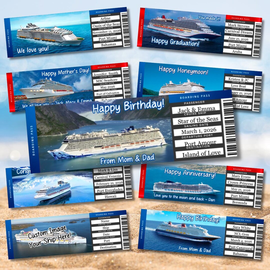 Physical Ticket Cruise Reveal Custom Cruise Ticket Cruise Boarding