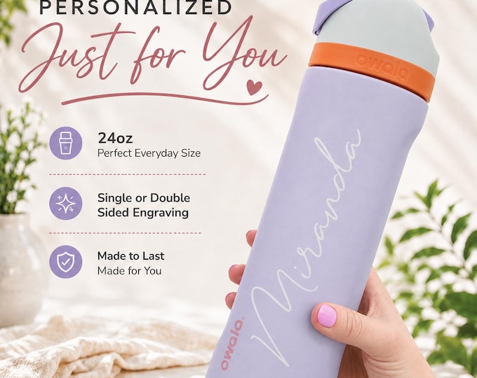 Personalized Owala Water Bottle 24oz Engraved Sports Bottle with Straw and Lid Cheer Team Gift Custom Drink Bottle Personalized Name Tumbler
