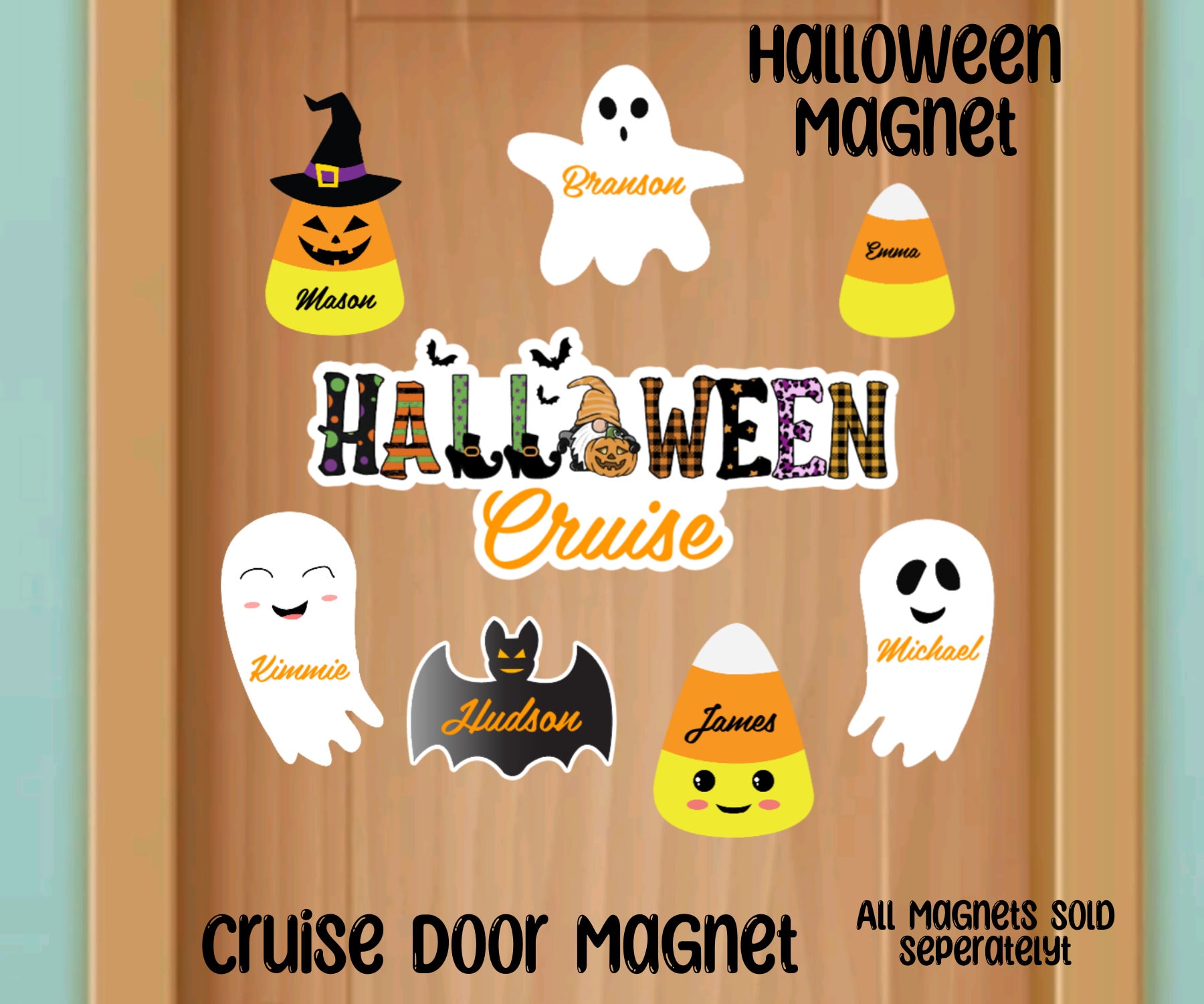 Halloween Cruise Door Magnet, Personalized Ghost Magnet, Custom Bat Magnet, Candycorn Magnet, Family Cruise Custom Magnet, Halloween Magnets