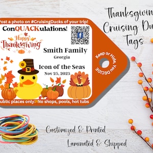 Thanksgiving Cruising Ducks Personalized Tags Turkey and Autumn Printed and Shipped Duck Tags Family Cruise Duck Tags Cruising Duck Tags
