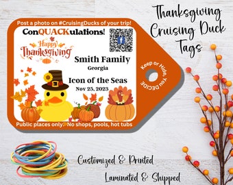 Thanksgiving Cruising Ducks Personalized Tags Turkey and Autumn Printed and Shipped Duck Tags Family Cruise Duck Tags Cruising Duck Tags