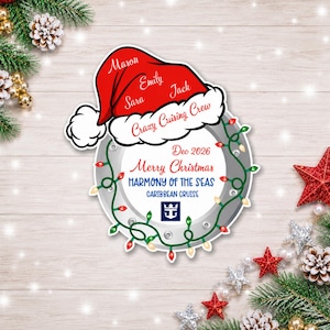 Personalized Christmas Cruise Door Magnet Porthole with Santa Hat Holiday Cruise Ship Door Decoration Family Cruise Christmas Door Magnet