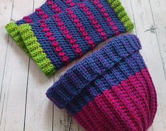 Leg Warmer Ladies Extra Warm Super Soft Bundle With Winter Hat Crochet Hippie Pixie Boot Cuffs for Autumn Winter Handmade Boho Gift for Her