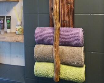 Natural wood towel rack, reclaimed wood shelf, towel storage, towel cabinet, bathroom furniture, towel hooks, wall shelf