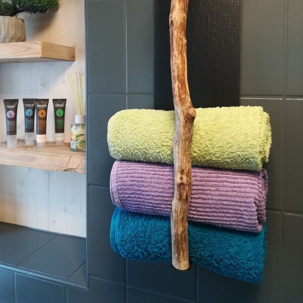 Natural wood towel holder, slate towel storage, towel cabinet, bathroom furniture, towel hooks, wall shelf