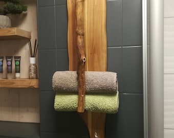 Porte-serviettes en bois naturel, rangement serviettes, armoire à serviettes, meuble de salle de bain, crochet à serviettes, porte-serviettes en bois flotté, bois d'acacia, étagère en bois