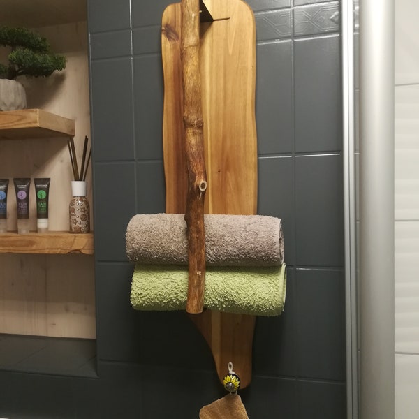 Toallero de madera natural, almacenamiento de toallas, toallero, mueble de baño, gancho para toallas, toallero de madera a la deriva, madera de acacia, estante de madera