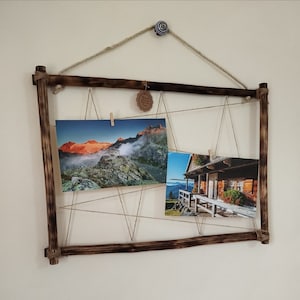 Moldura de fotos naturalmente linda com barbante - Decoração de parede ecológica exclusiva, Cabide de fotos sustentável