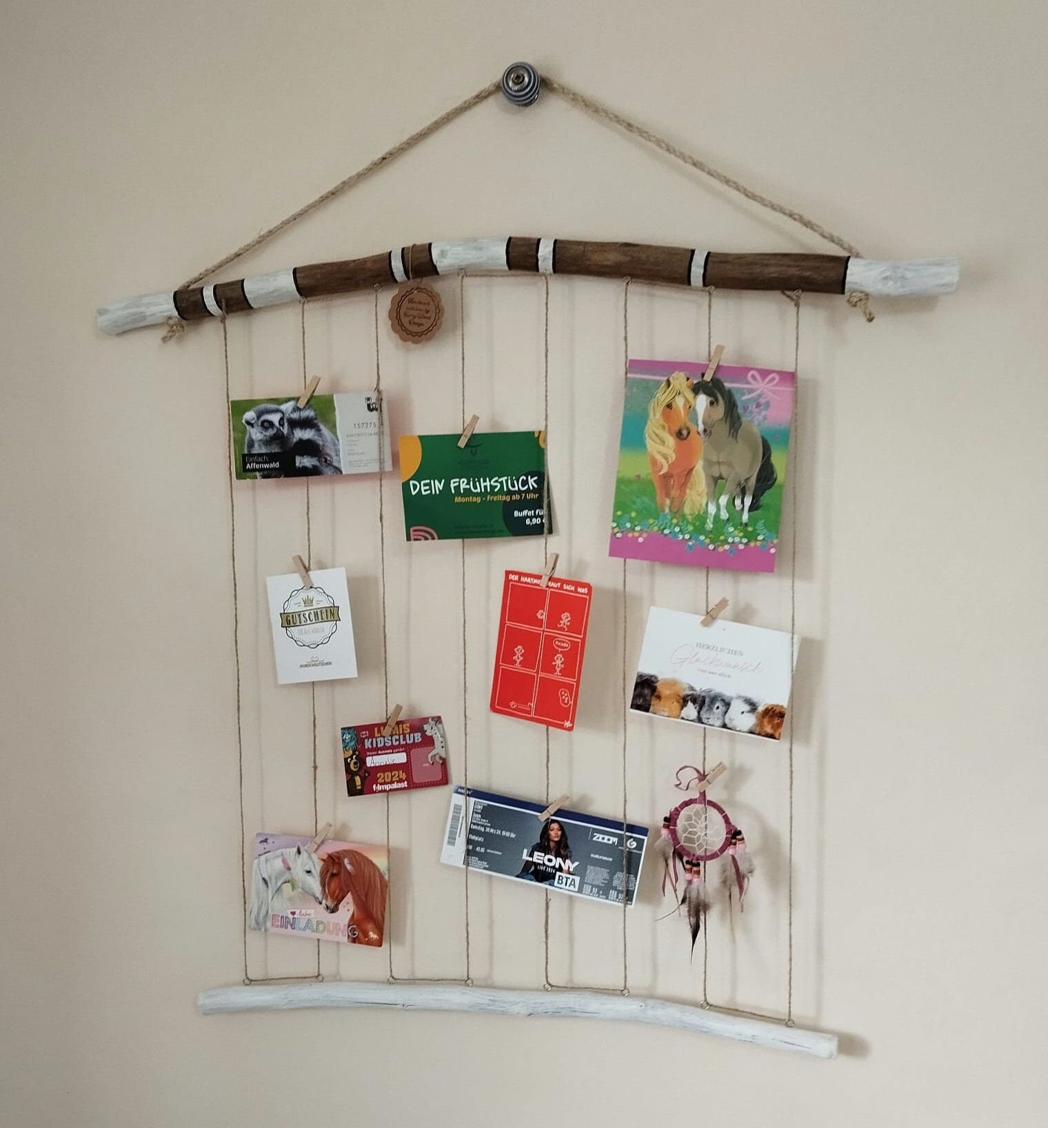 Corda Per Foto Con 30 Mollette In Legno - Set Fai Da Te Per Collage E Decorazioni Bohémien