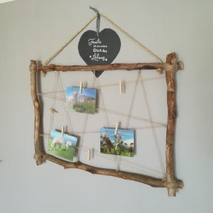 Rustikaler Holzrahmen mit Schnur, Memoboard Wanddekoration, Konzertkartenhalter, Fotorahmen mit Schnur, Treibholz Bilderahmen