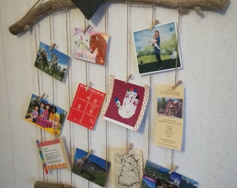 Cadre de cordon, cadre photo avec cordon, porte-mémo en bois récupéré, mur de porte-photo, collage d'images vertical, corde murale photo, cintre d'image