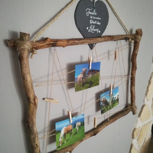 Cord frame, photo frame with cord, memo holder reclaimed wood, photo wall rope, picture hanger,