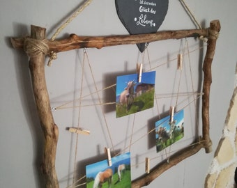 Cord frame, photo frame with cord, memo holder reclaimed wood, photo wall rope, picture hanger,