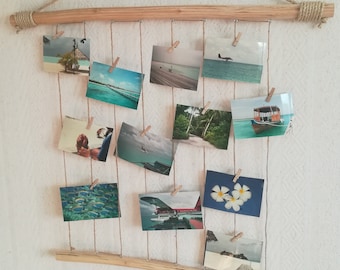 Cadre de cordon, cadre photo avec cordon, porte-mémo en bois récupéré, corde murale photo, porte-photo
