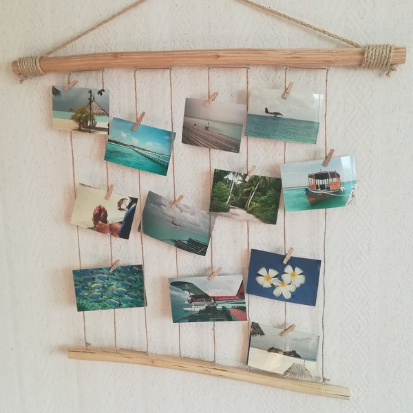 Schnurrahmen, Fotorahmen mit Schnur, Memohalter Altholz, Foto Wand Seil, fotohalter