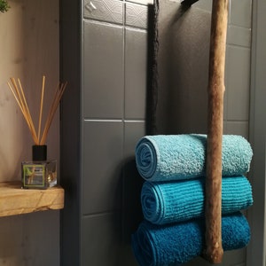 Portasciugamani in ardesia, portasciugamani in legno naturale per bagno, mobiletto portasciugamani, mobili da bagno, ganci per asciugamani, mensola a muro