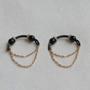Pair of Fake Nipple Piercings, Black Beads Non Piercing Fake Barbells, Nipple Nooses Breast Jewelry,Mature,Halloween Body Decor,Gift For Her
