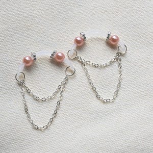 Pair of Fake Nipple Piercings for Daily Wear, Pink Beads Non Piercing Fake Barbells, Nipple Nooses Sexy Breast Jewelry, Mature,Gift for Her