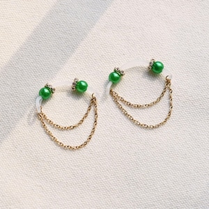 Green Beads Nipple Non-Piercing Clamps With Chain, Barbell Stud Nipple Jewelry, Fake Piercing Sexy Body Jewelry, Gift For Her,Mature