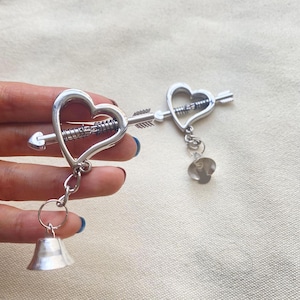 Heart Nipple Clamps with Bells: Adjustable Non Piercing Nipple Clips