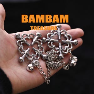 Nipple Clamp With Connect Chain And Bell, Stainless Steel Non Pierced Nipple Clips, Gift For Couple, Body Jewelry, Bondage Cosplay, Mature