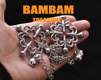 Nipple Clamp With Connect Chain And Bell, Stainless Steel Non Pierced Nipple Clips, Gift For Couple, Body Jewelry, Bondage Cosplay, Mature