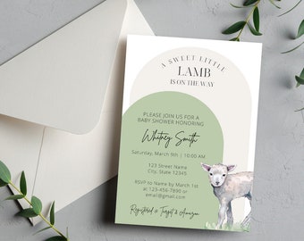 Little Lamb Baby Shower Invitation Gender Neutral Baby Shower Invitation Downloadable Baby Shower Invite Customizable Baby Shower Invite