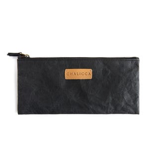 Pochette Luna noire, pochette zippée minimaliste, organiseur de voyage, petit sac pour les indispensables du quotidien, sac en papier lavable, cadeau végétalien
