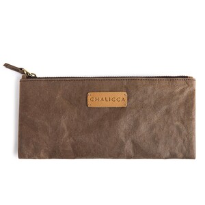 Pochette Luna marron, pochette zippée minimaliste, organiseur de voyage, petit sac pour les indispensables du quotidien, sac en papier lavable, cadeau végétalien