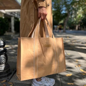 Sac fourre-tout de couleur naturelle, Sac de voyage de grande capacité, Sac à bandoulière unisexe, Sac à bandoulière léger, Sac en papier lavable, Sac fourre-tout végétalien