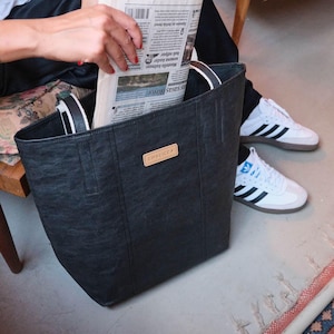 Black Shoulder Bag, Unisex Shopping Bag, Large Capacity Tote, Lightweight Tote Bag, Washable Paper Bag, Vegan Tote Bag