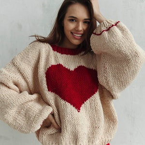 Heart sweater knitting pattern, oversize knit sweater pattern, knit sweater pattern