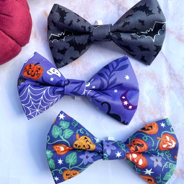 Dog Bow Ties Halloween GLOW IN DARK Fun Character Pet Bow Ties Dog Cat Multiple Sizes and Colours Pumpkin Bats Spider Stars