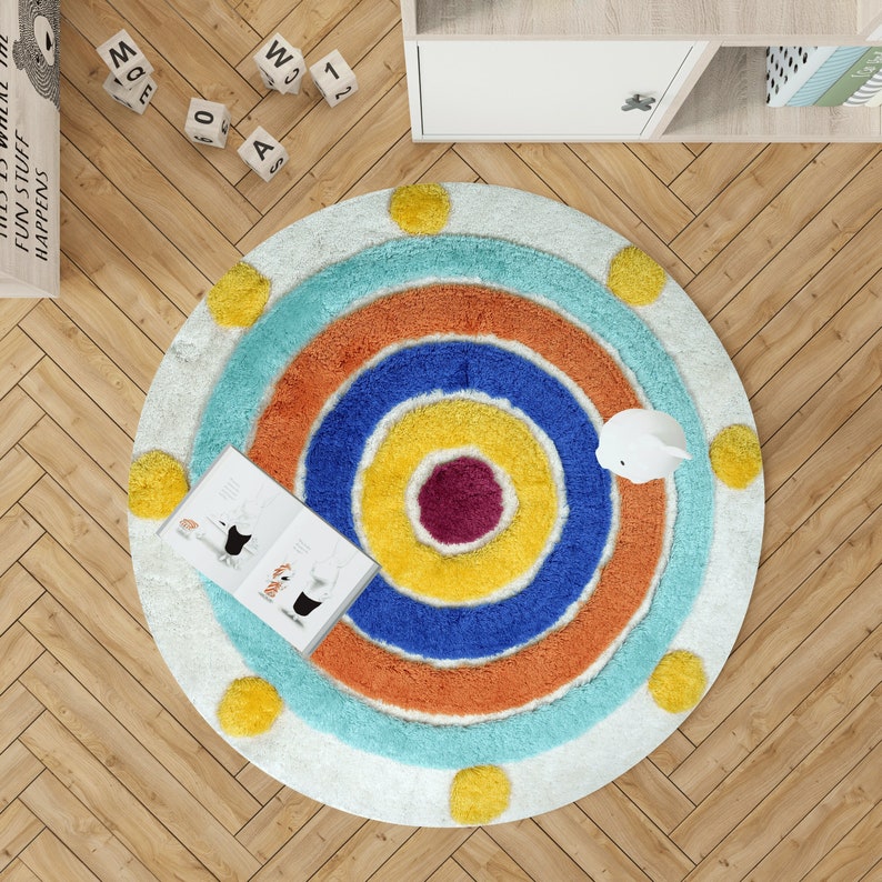 Colorful Circle Bedroom Rugs Aesthetic Circular Rug for Etsy