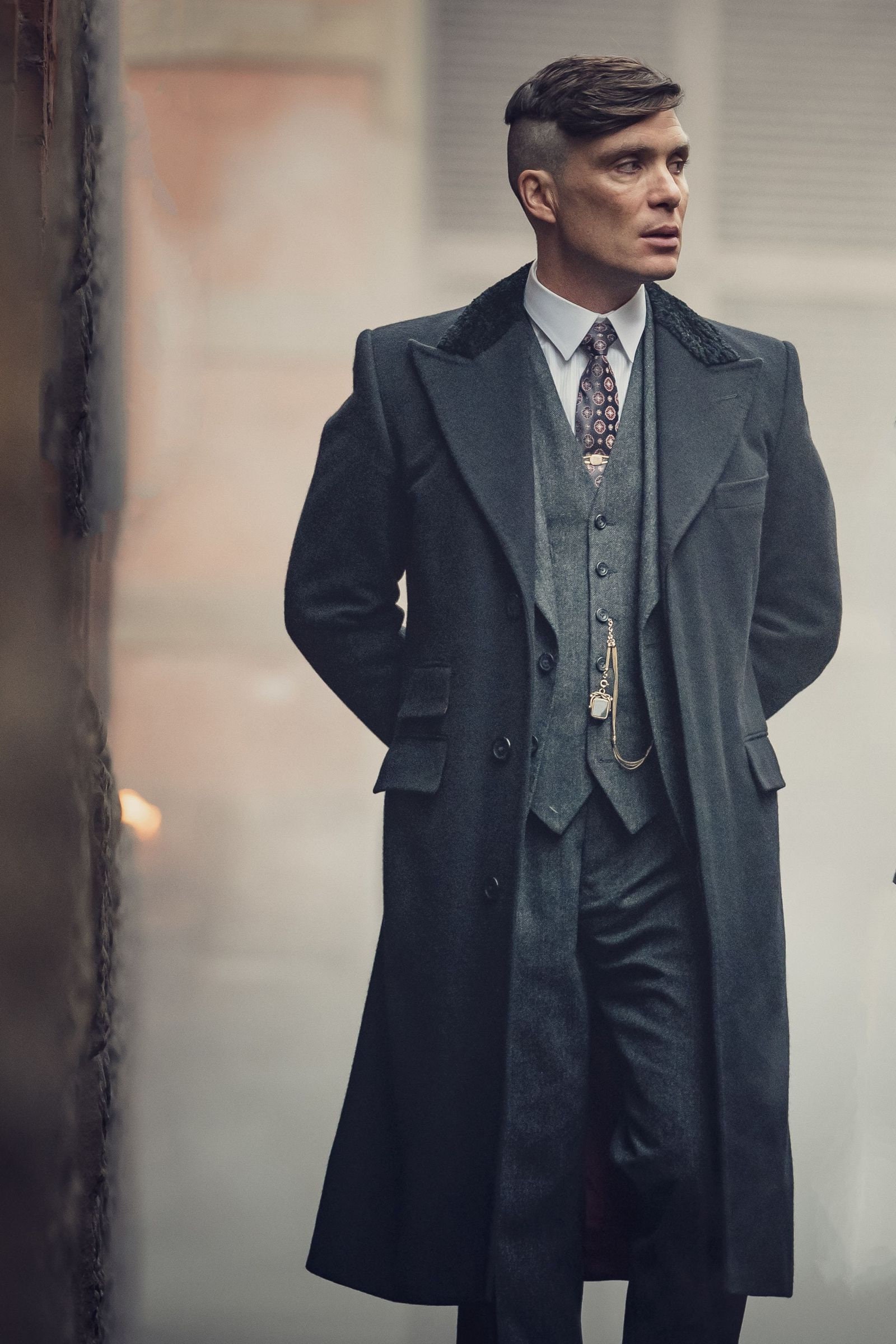 Retro Herrenmantel Herren Tweed Mantel 3/4 Länge - Vintage Fischgräten Design Im Peaky Blinders Stil Männermantel Winter