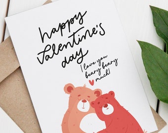 Printable Valentine’s Bears Couple Card | Digital Valentine’s Day Card | I Love You Beary Much | Funny Animals E-Card | DIGITAL DOWNLOAD