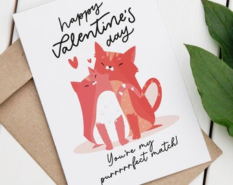 Printable Valentine’s Cats Couple Card | Digital Valentine’s Day Card | You’re My Purrrfect Match! | Funny Animals E-Card | DIGITAL DOWNLOAD