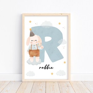 Inicial feita sob encomenda do nome do coelho pôster | Decoração de berçário personalizada | arte de parede de floresta em aquarela | Impressão de carta inicial | DOWNLOAD DIGITAL