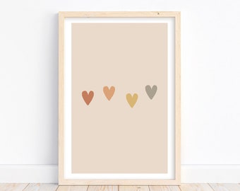 Nursery 4 Small Hearts Print | Abstract Gender Neutral Gift For Newborn | Cute Minimalist Kids Room Wall Art | DIGITAL DOWNLOAD