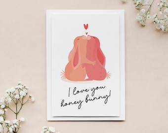 Printable Valentine’s Rabbits Couple Card | Digital Valentine’s Day Card | You’re My Honey Bunny | Funny Animals E-Card | DIGITAL DOWNLOAD