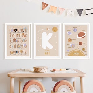 Weltraum Name Initial Poster Set | Alphabet & Sonnensystem Drucke | Personalisierte Kinderzimmer Wand Kunst Bundle | Personalisierte Wissenschaft Kinderzimmer Dekor