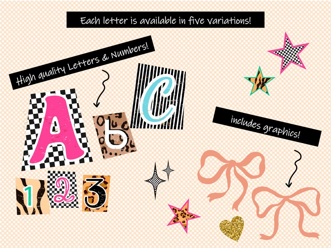 Preppy Checkards Preppy Ransom Note Letters PNG | Trendy Cheetah Leopart Checkers Print ...