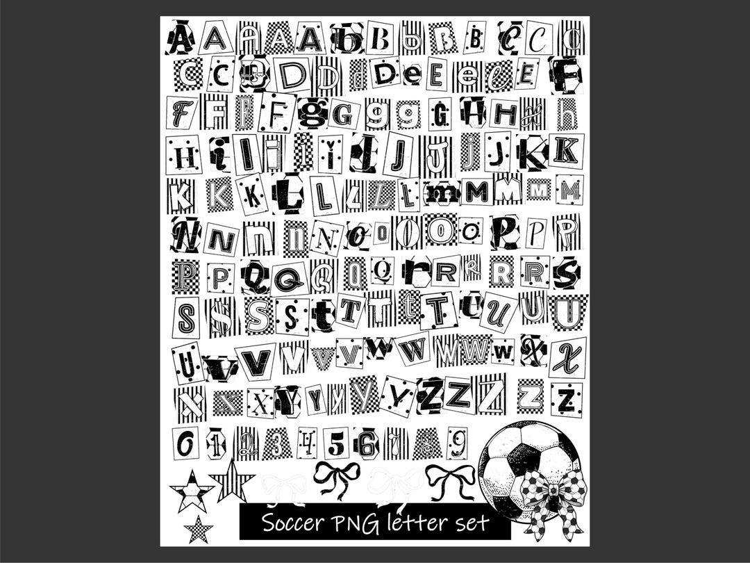 Soccer Ransom Note Letters PNG | Black and White DIY Printable Magazine ...