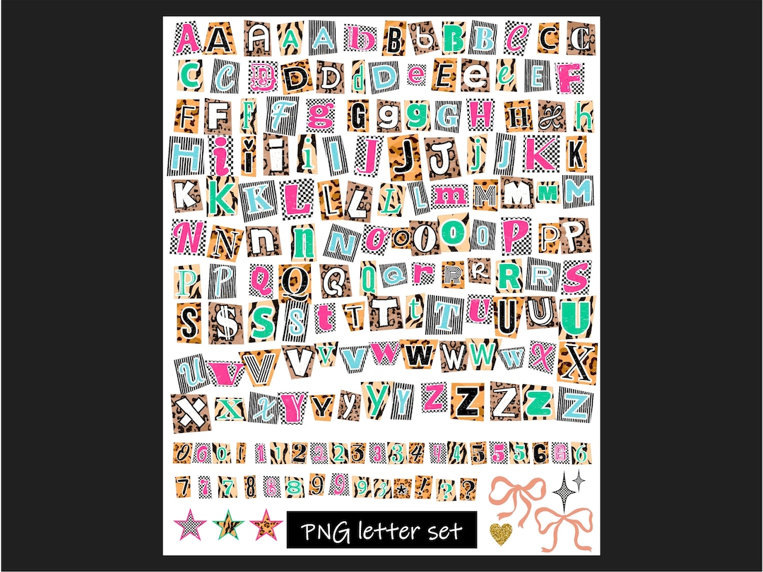Preppy Ransom Note Letters PNG | Trendy Cheetah Leopart Checkers Print ...