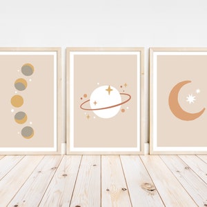 Celestial Prints | Minimalist Night Sky Posters | Gender Neutral Nursery | Moon And Stars | Set of 3 | Gift For A Newborn | DIGITAL DOWNLOAD