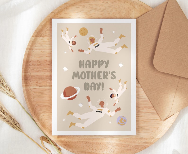 Personalized Space Themed Mothers Day Card Astronaut Family - Etsy