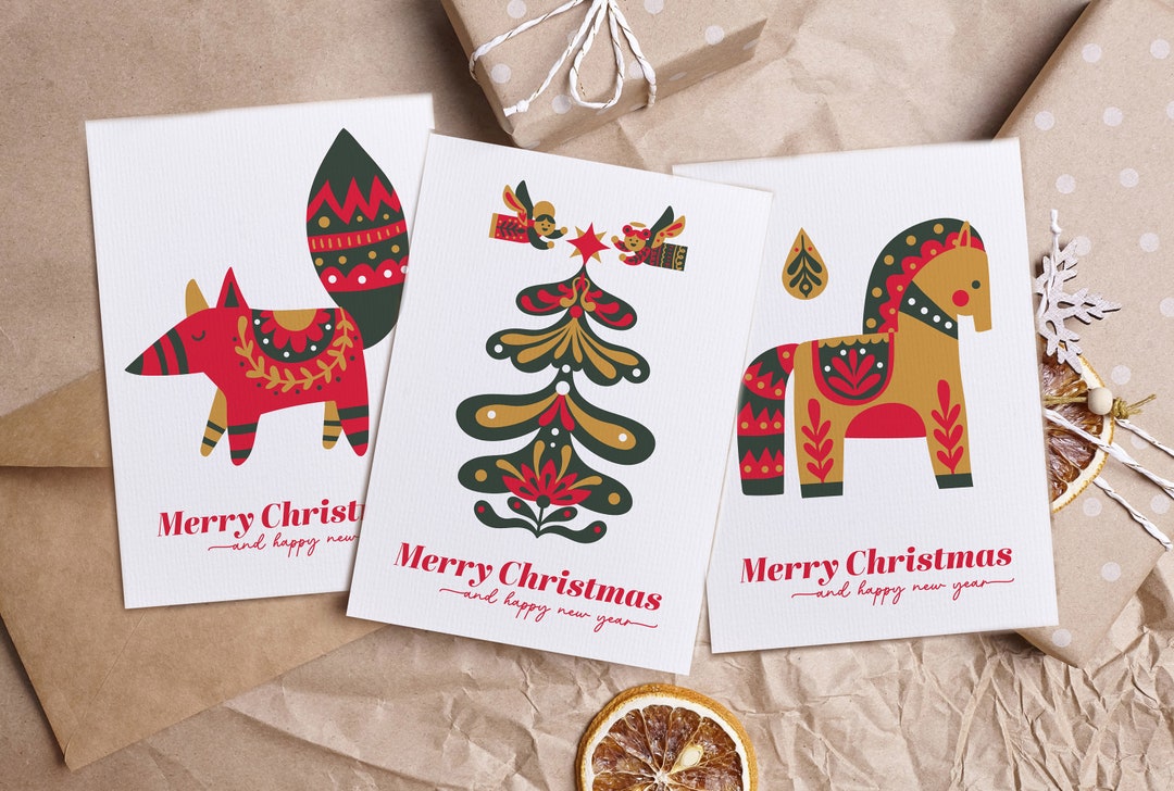 3er Set Skandinavische Weihnachtskarten Nordisch Frohe Etsy.de
